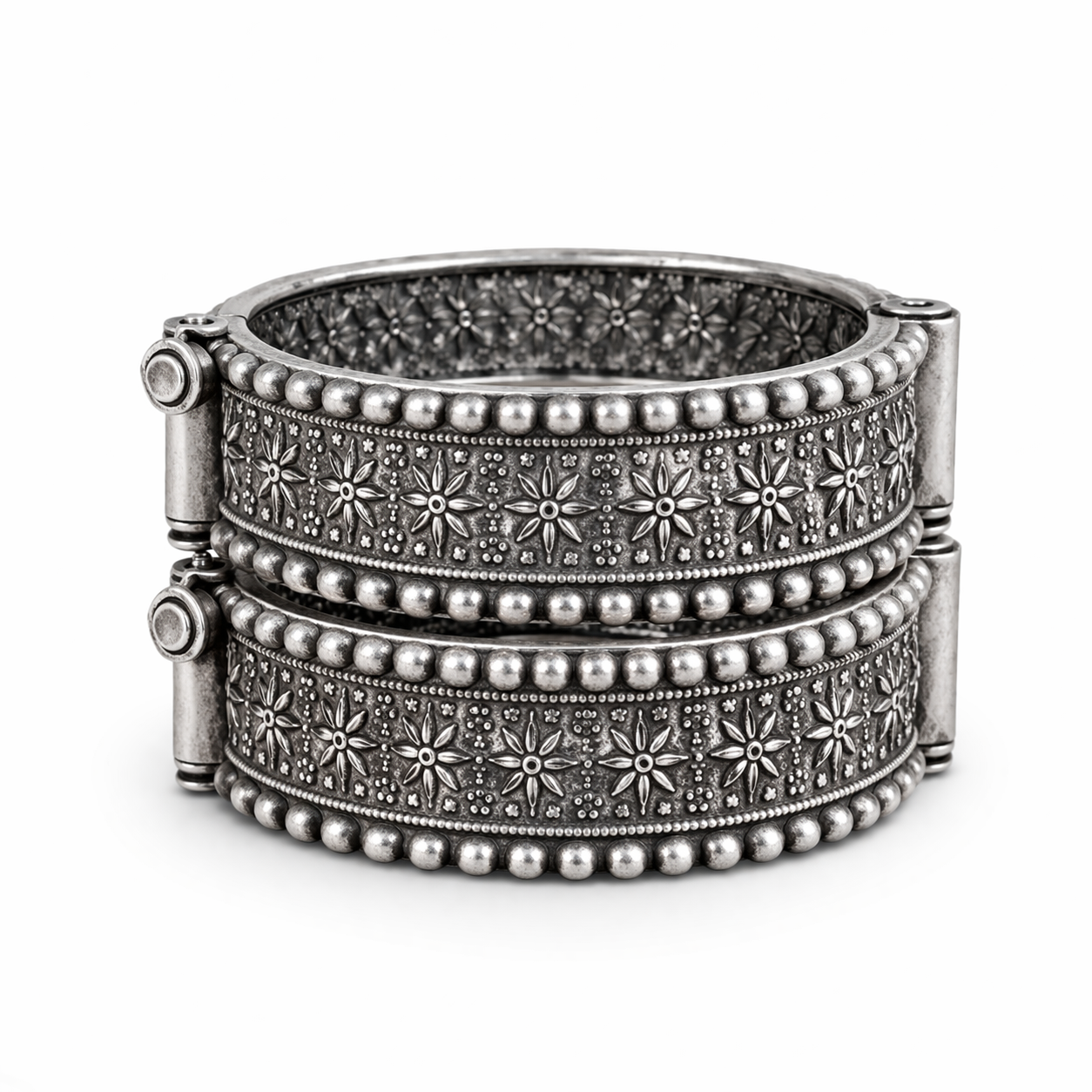 Oxidised Silver Floral Cuff Kada Bangles for Women | Heavy Ethnic Designer Bracelet