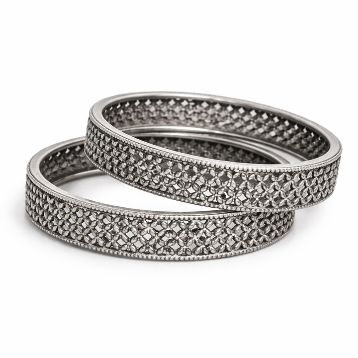 Oxidised Silver Jaali Design Kada Bangles for Women| Elegant Lightweight Ethnic Jewellery