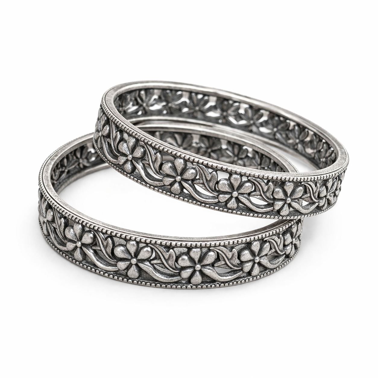 Oxidised Silver Floral Vine Kada Bangles for Women | Elegant Ethnic Jewellery