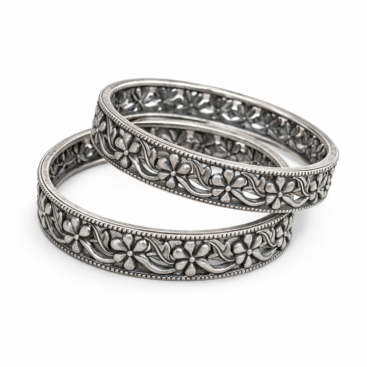 Oxidised Silver Floral Vine Kada Bangles for Women | Elegant Ethnic Jewellery