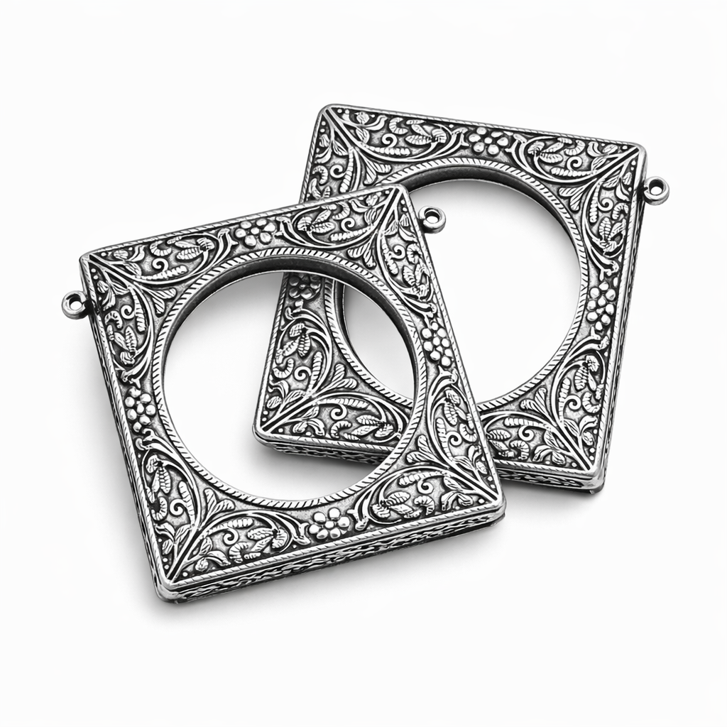 Oxidised Silver Geometric Statement Kada Bangles for Women  | Designer Square Ethnic Bracelet