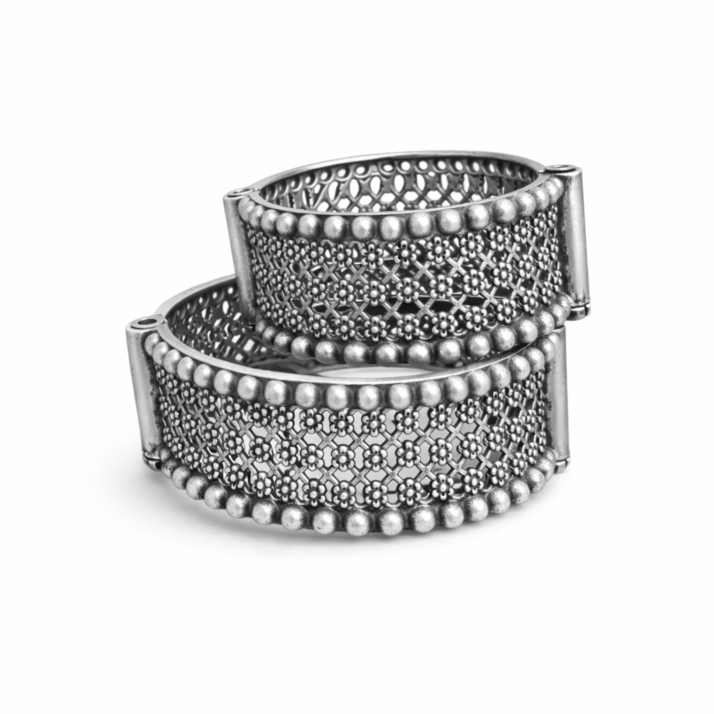 Oxidised Silver Statement Cuff Kada Bangles for Women  | Heavy Ethnic Designer Bracelet