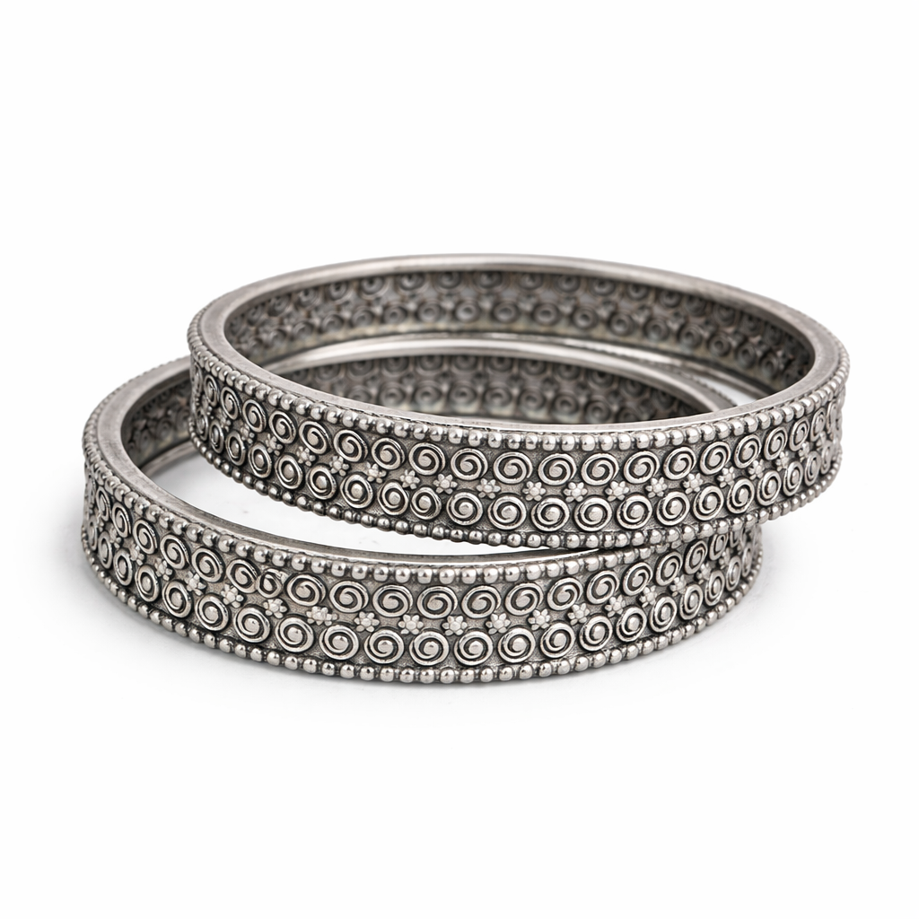 Oxidised Silver Spiral Design Kada Bangles for Women  | Elegant Ethnic Jewellery