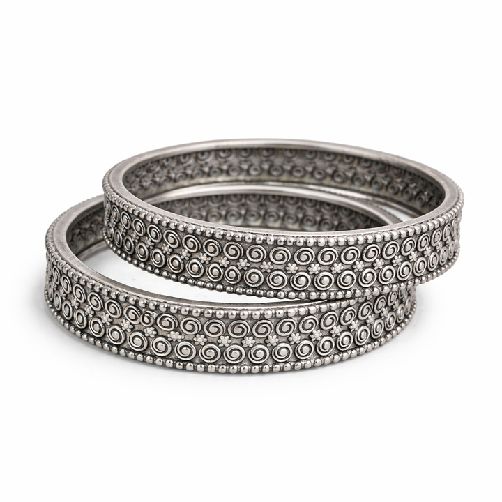 Oxidised Silver Spiral Design Kada Bangles for Women  | Elegant Ethnic Jewellery
