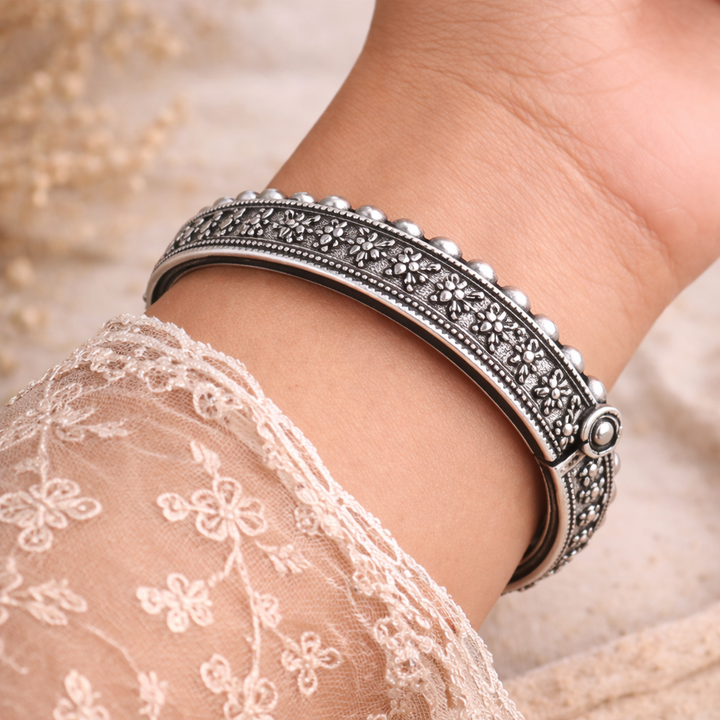Oxidised Silver Textured Kada Bangles for Women | Elegant Everyday Ethnic Wear