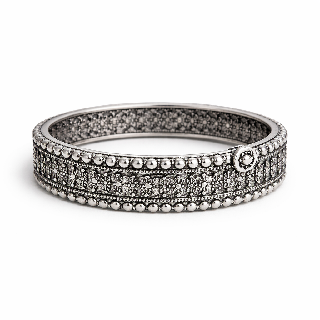 Oxidised Silver Textured Kada Bangles for Women | Elegant Everyday Ethnic Wear