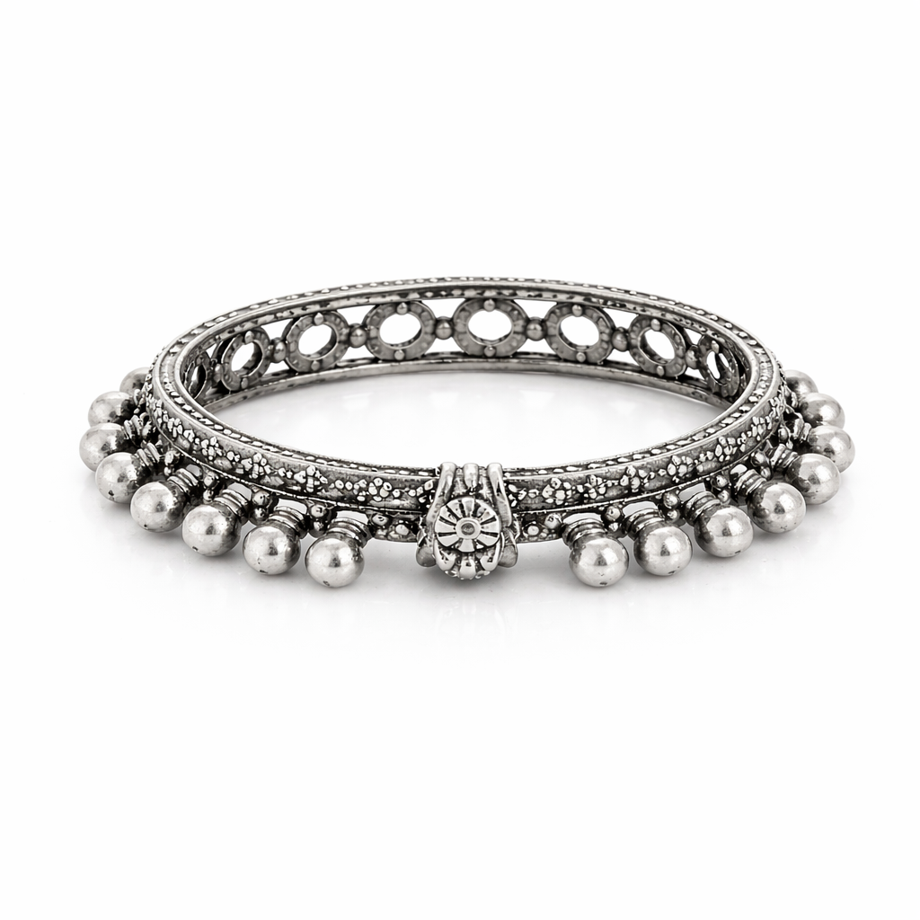 Oxidised Silver Ghungroo Kada Bangles for Women | Traditional Statement Ethnic Jewellery