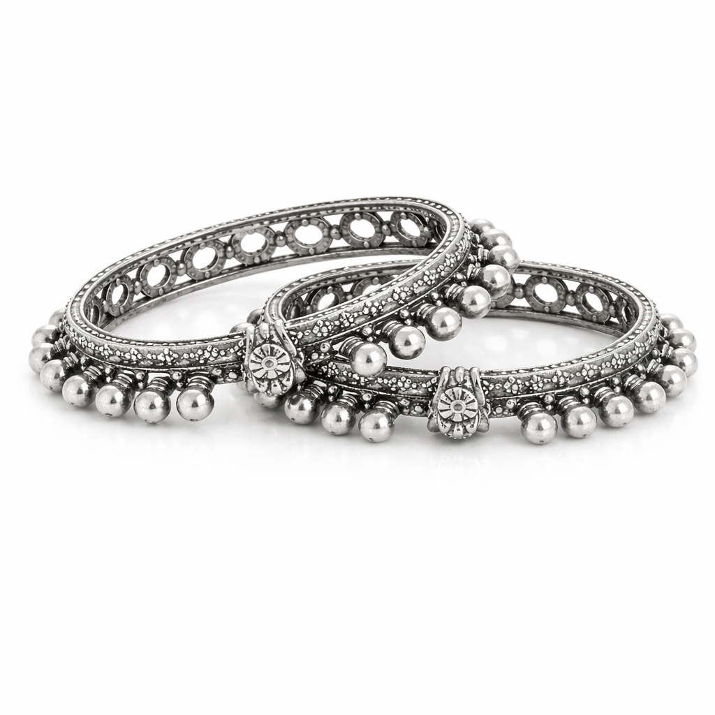 Oxidised Silver Ghungroo Kada Bangles for Women | Traditional Statement Ethnic Jewellery