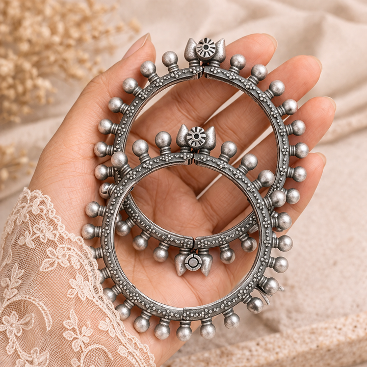 Oxidised Silver Ghungroo Kada Bangles for Women | Traditional Statement Ethnic Jewellery