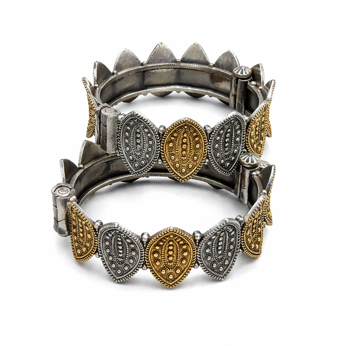 Vintage Dual Tone Kada Bracelet | Antique Oxidised Silver & Gold Designer Statement Bangle