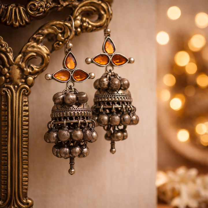 Oxidised  yellow  Jhumka Earrings | Traditional Tribal Boho Statement Earrings