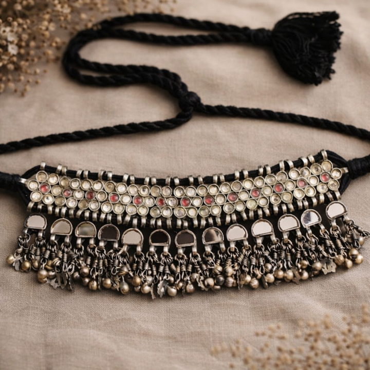 Vintage Oxidised Mirror Choker Necklace