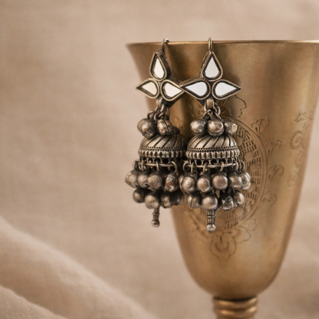Oxidised Silver Jhumka Earrings | Traditional Tribal Boho Statement Earrings