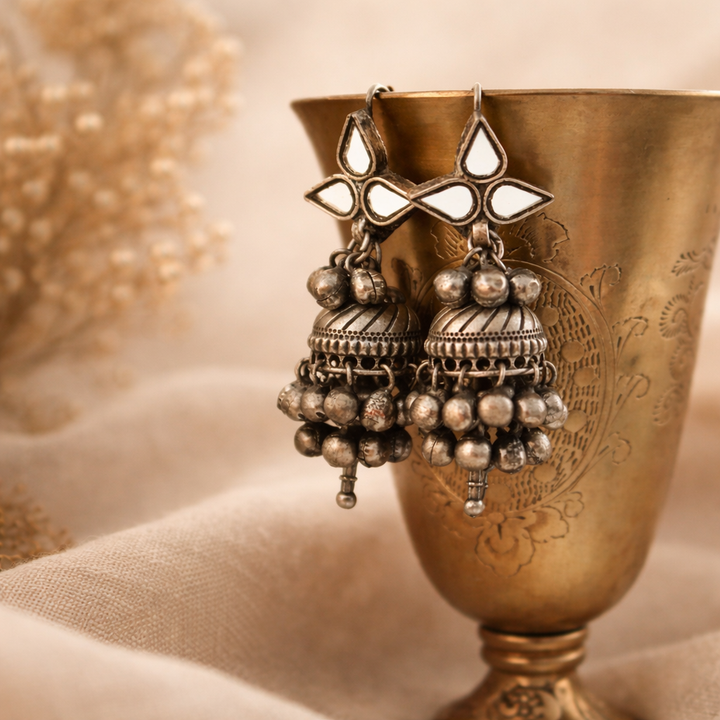 Oxidised Silver Jhumka Earrings | Traditional Tribal Boho Statement Earrings