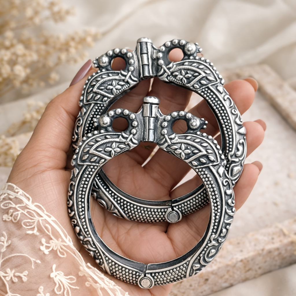 Oxidised Silver Traditional Kada Bangles for Women  | Ethnic Vintage Design