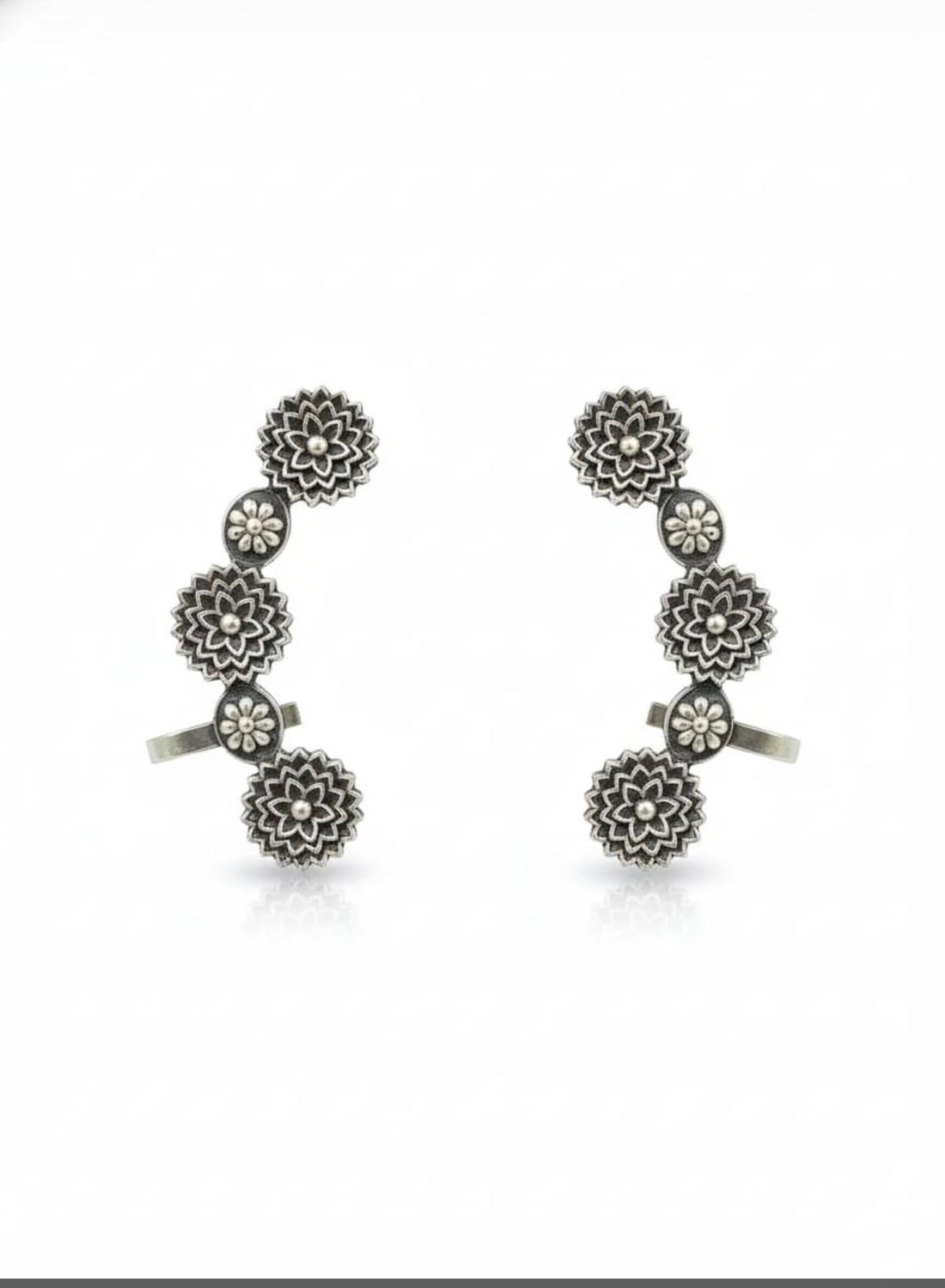 Oxidised Floral Ear Cuff Earrings