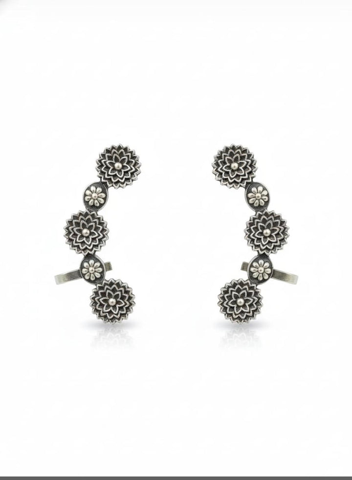 Oxidised Floral Ear Cuff Earrings