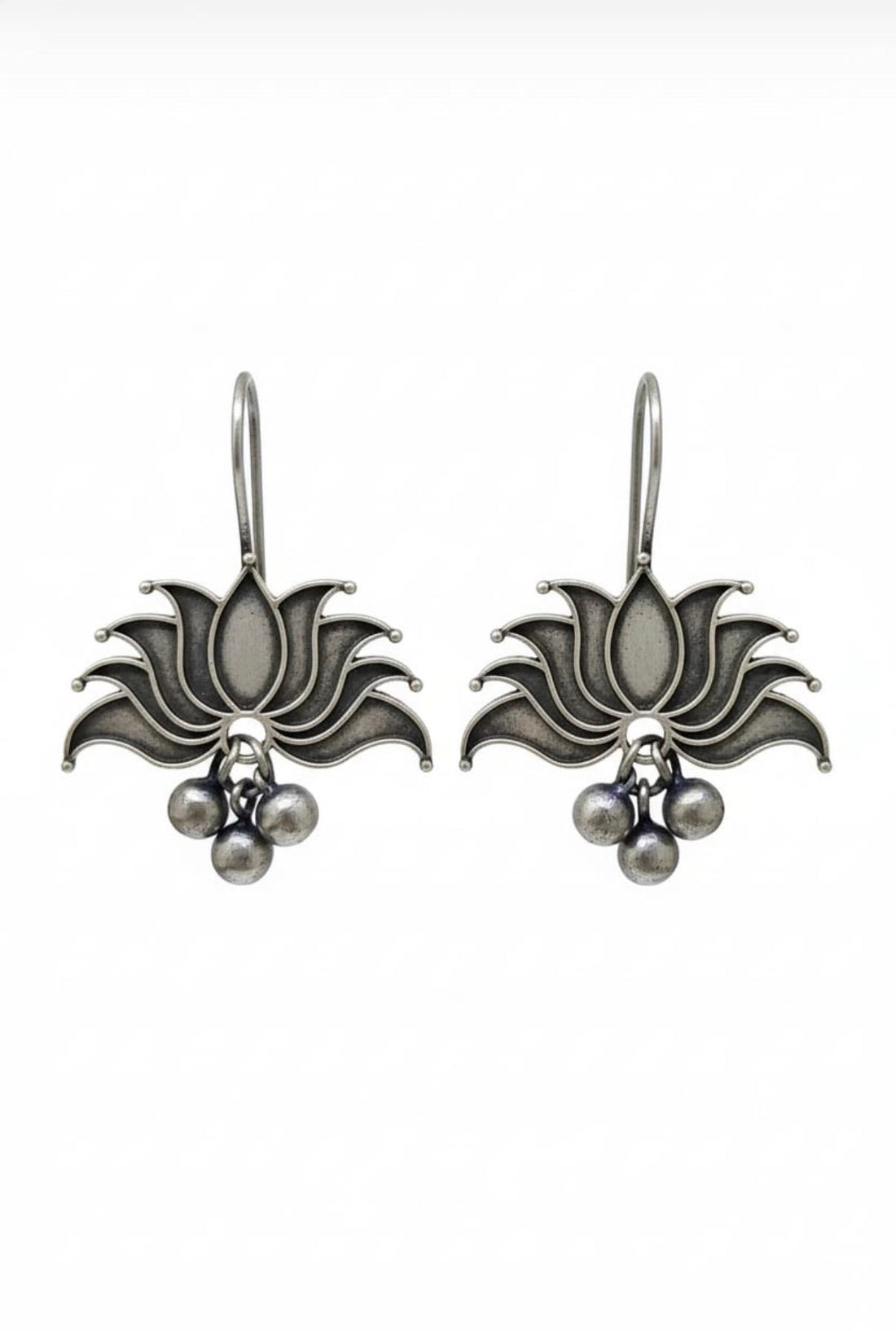Graceful Lotus Silver Hook Earrings
