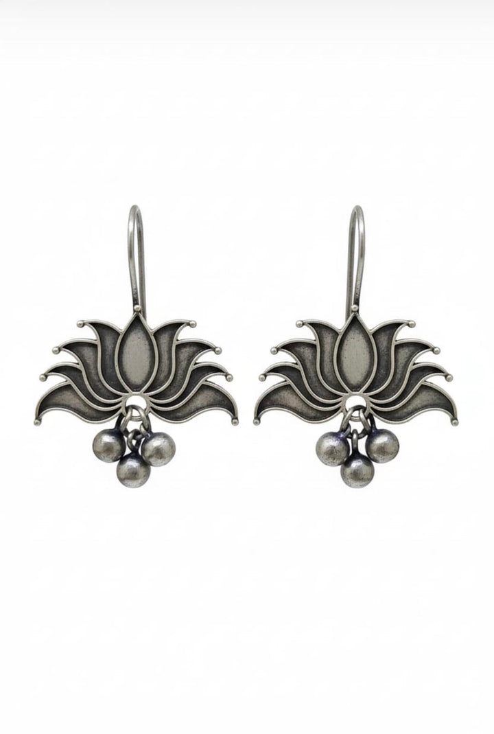 Graceful Lotus Silver Hook Earrings