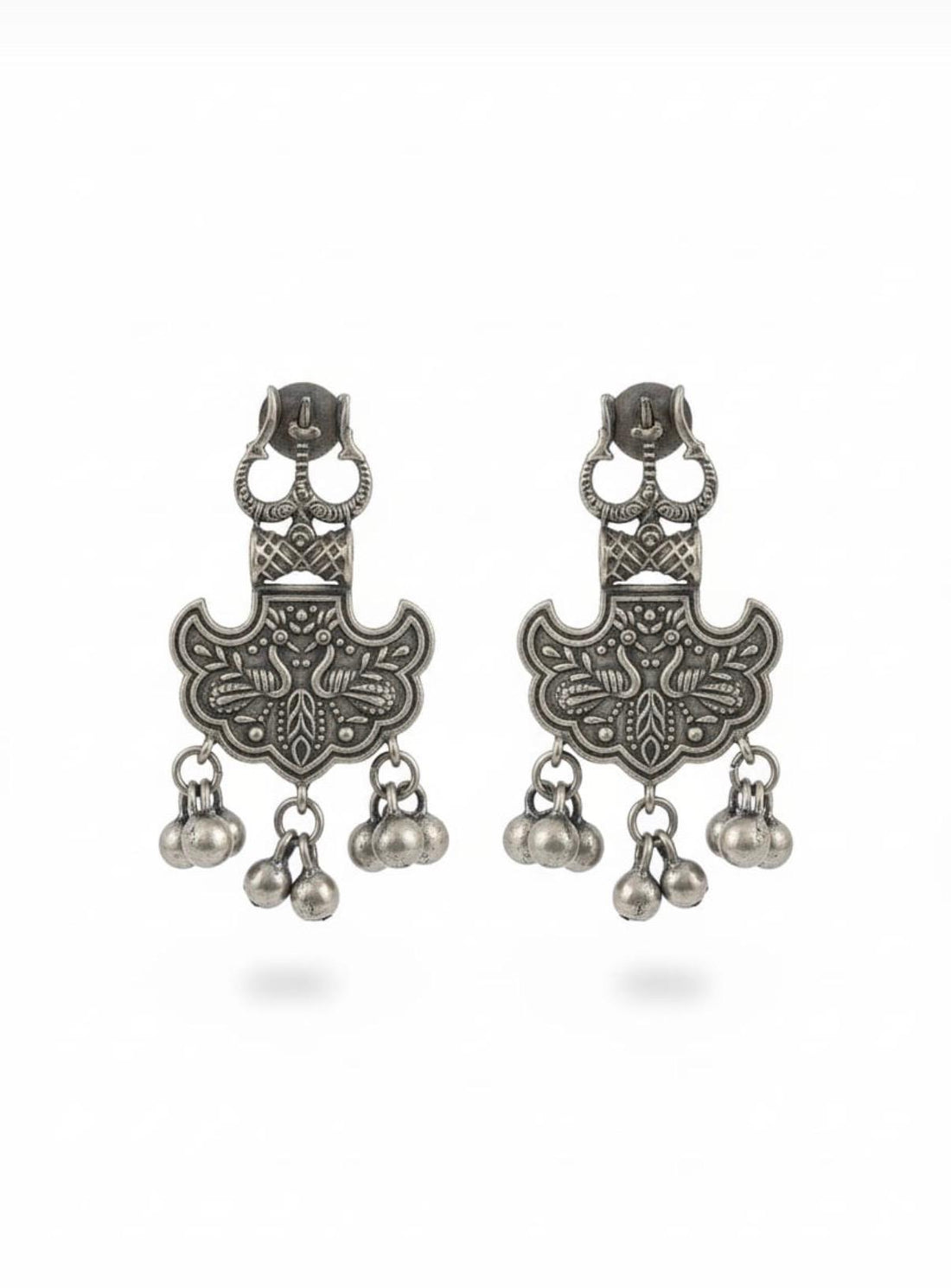 Oxidized Silver Peacock Ghungroo Earrings