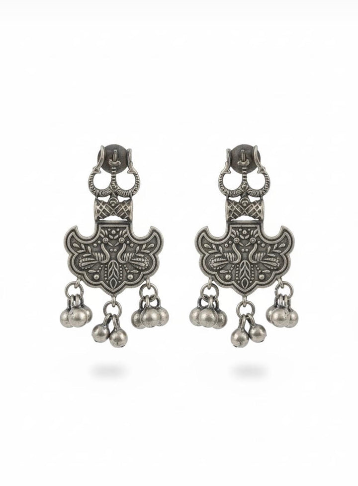 Oxidized Silver Peacock Ghungroo Earrings