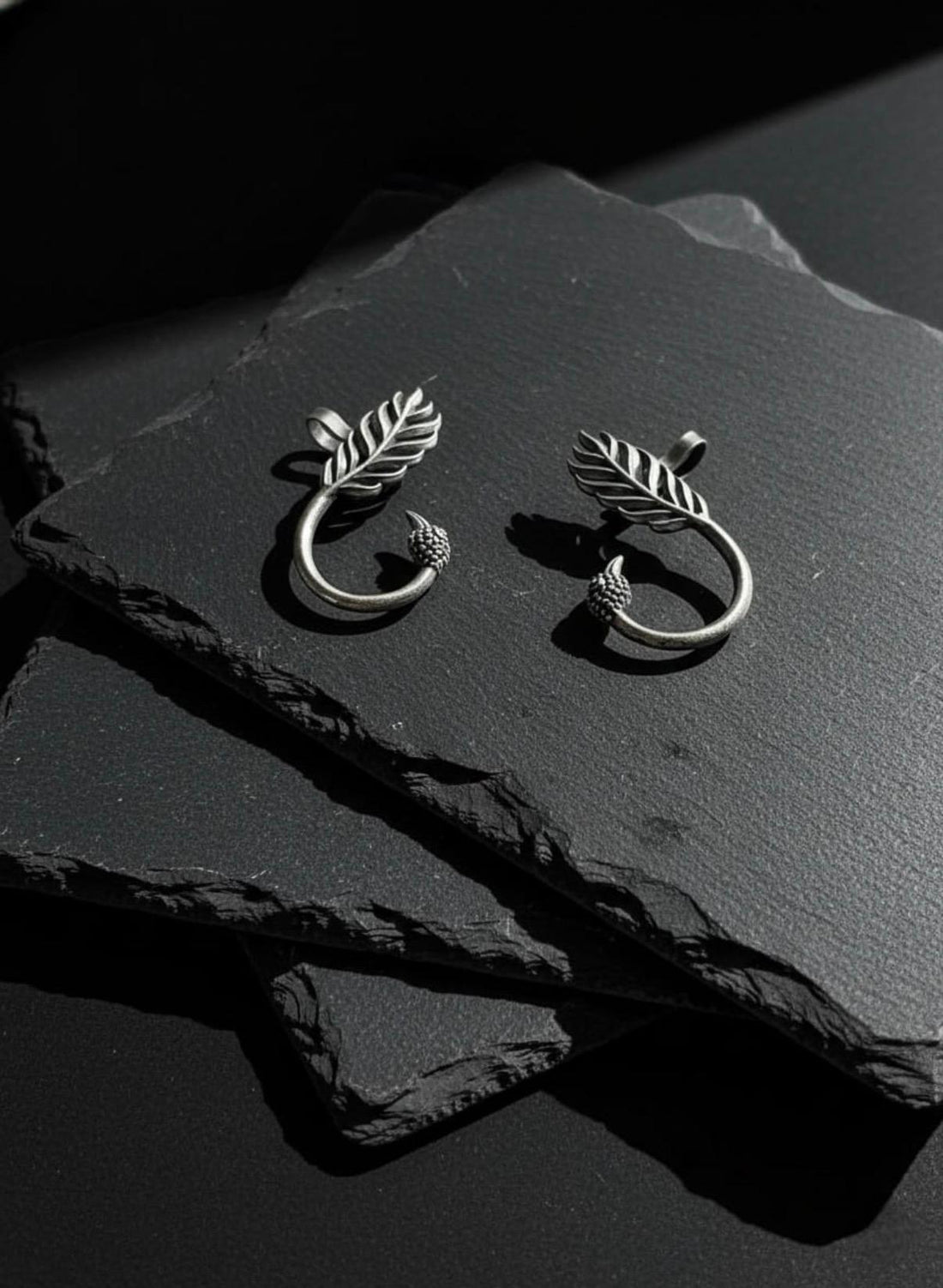 Oxidised Silver Leaf Vine Earrings